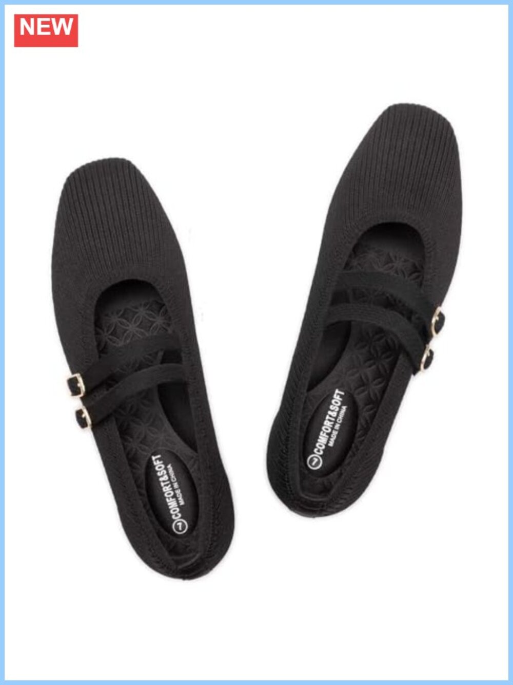 Square Toe Mary Jane Flats Knit Slip On Comfort Dressy Casual